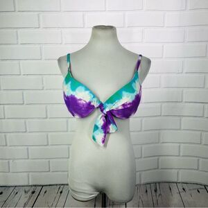 10/$25🦋 Bikini Bay Teal & Purple Tie-Dye Push Up Bikini Top - Size 36D